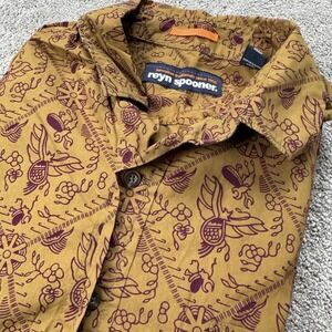 Reyn Spooner Men's Large Short Sleeve Button Up Mustard Brown 100% Cotton